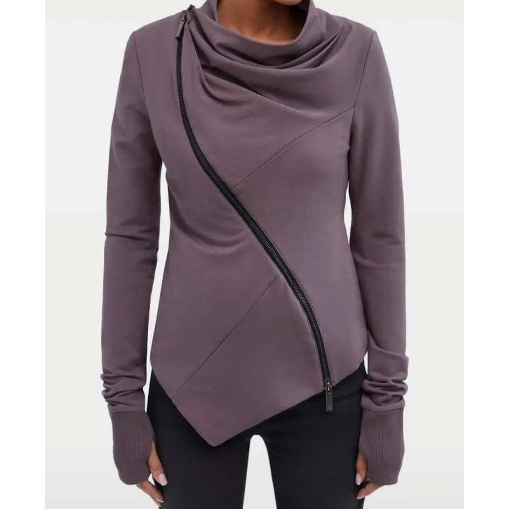 New! Marcella NYC Hoyt Jacket Asymmetric L Mauve Cowl Neck Thumbhole Avant Garde